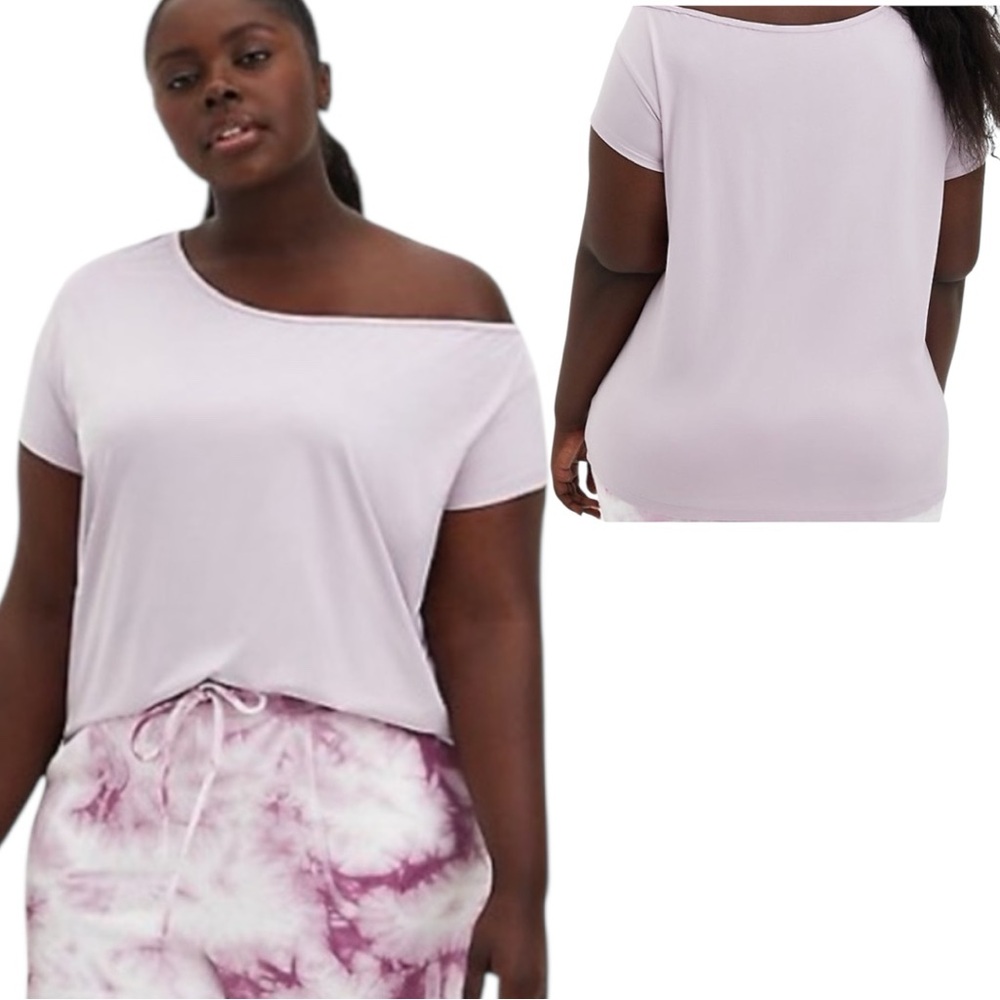 Torrid Active Set: Performance Core Leggings & Purple Off Shoulder Wicking Tee 2 - Picture 3 of 15